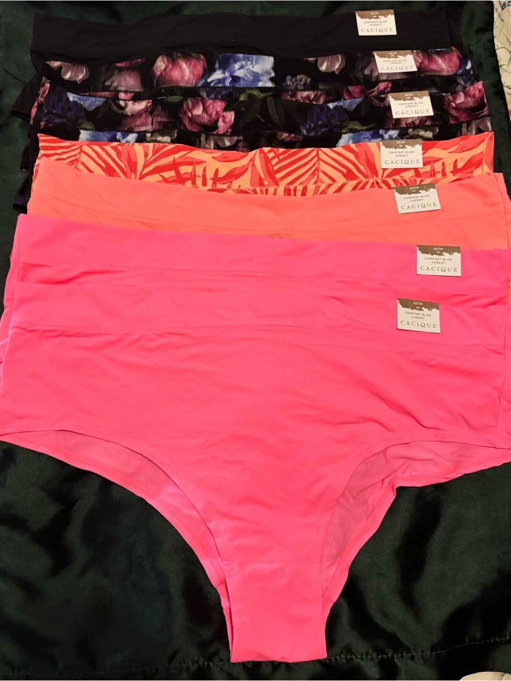 Cacique Neon Pink, Coral & Floral Comfort Bliss Cheeky 7 Briefs Set